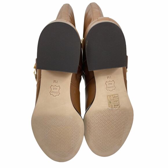 Tory Burch Sofia Tall Riding Boots Leather Logo Festive Brown Size 7 - Picture 10 of 12